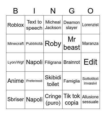Yt Bingo Card