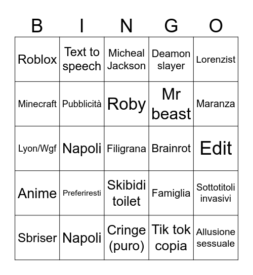 Yt Bingo Card