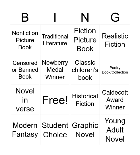Children's Literature Bingo Card