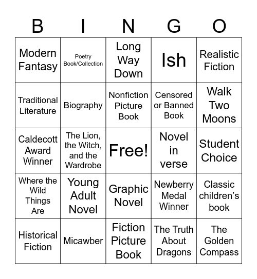 Children's Literature Bingo Card