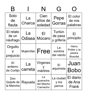 Literatura (Libros) Bingo Card