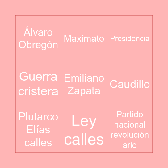 Caudillismo, conflictos y consolidación de los gobiernos posrevolucionarios Bingo Card