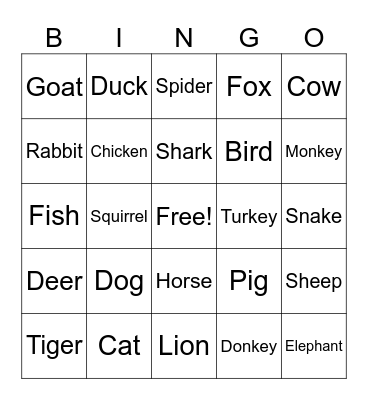 Spanish Animals! Bingo Card