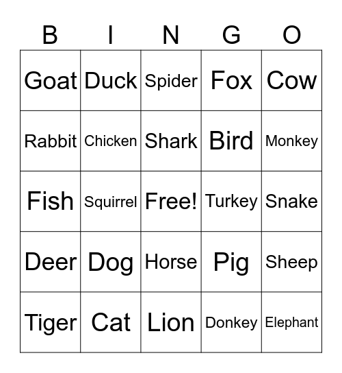 Spanish Animals! Bingo Card