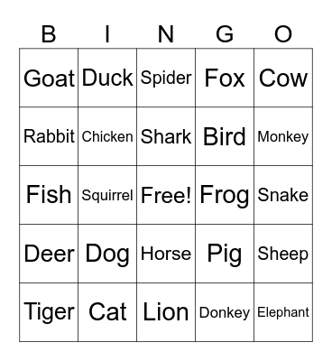 Spanish Animals! Bingo Card