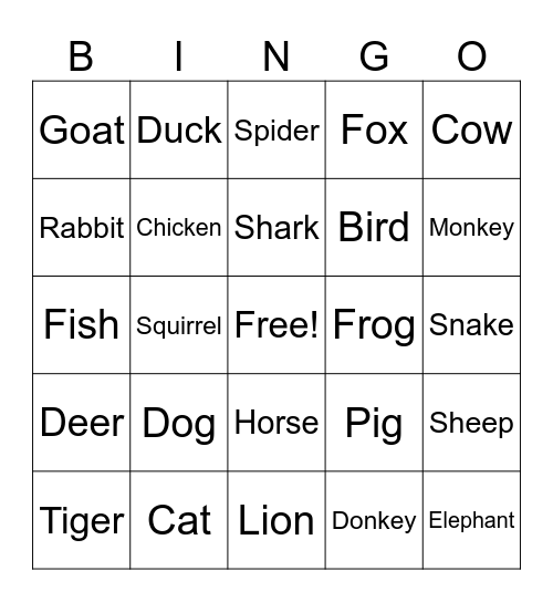 Spanish Animals! Bingo Card