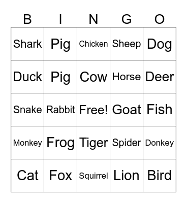 Spanish Animals! Bingo Card