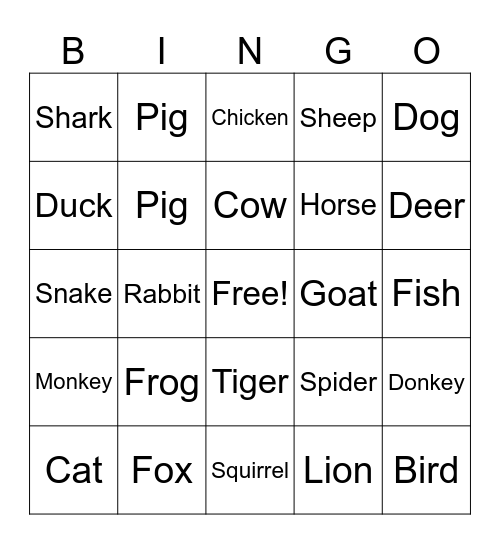Spanish Animals! Bingo Card