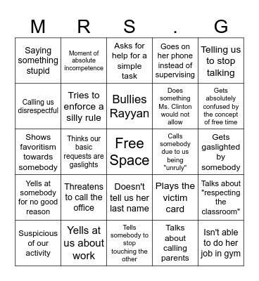Ms G Bingo Card