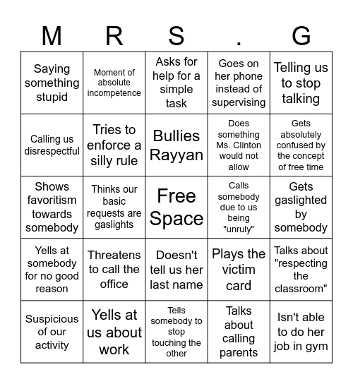 Ms G Bingo Card