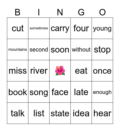 5/7 sight words Bingo Card