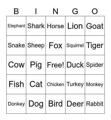 Spanish Animals! Bingo Card