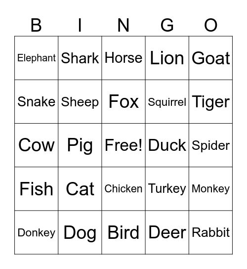 Spanish Animals! Bingo Card