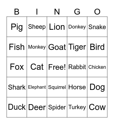 Spanish Animals! Bingo Card