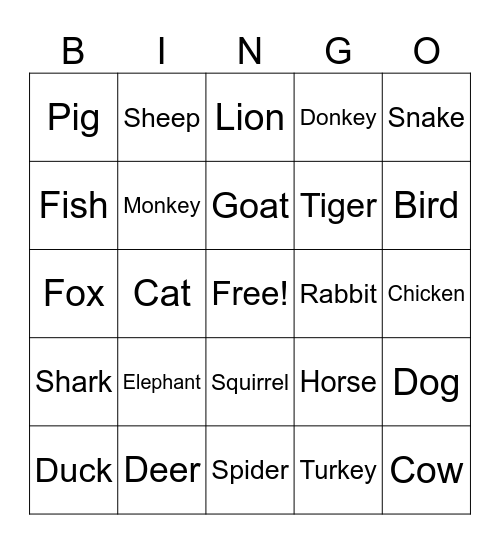 Spanish Animals! Bingo Card