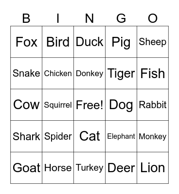 Spanish Animals! Bingo Card