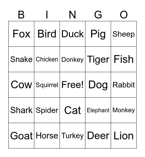Spanish Animals! Bingo Card