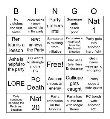 Lost Mines of Phandalin Session 3 Bingo Card