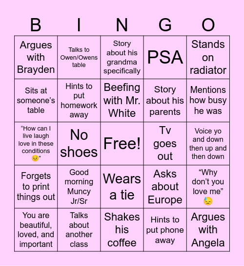 Davis Bingo Card