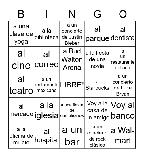 Yo voy Bingo Card