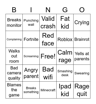 Spoiled kids Bingo Card