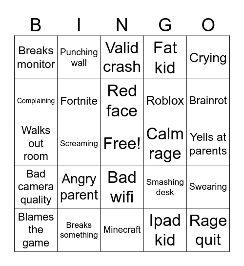 Spoiled kids Bingo Card