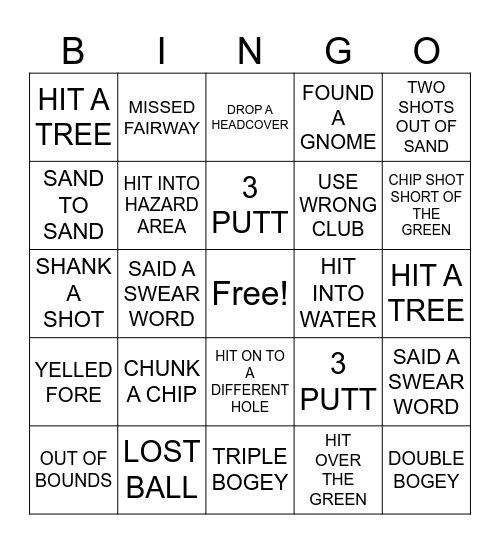 THE GOLF COURSE IS SUCH A CIRCUS! Bingo Card