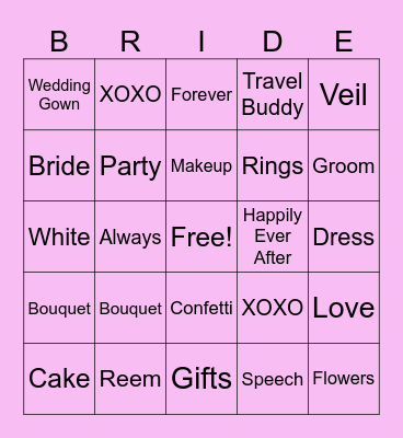 Reem's Bridal Bingo Card