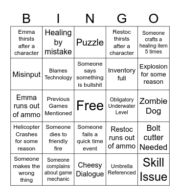 Emma Stream Bingo Card