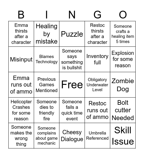 Emma Stream Bingo Card
