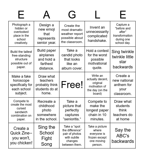 Senior Bingo (Take Photos/Video To Complete) Bingo Card
