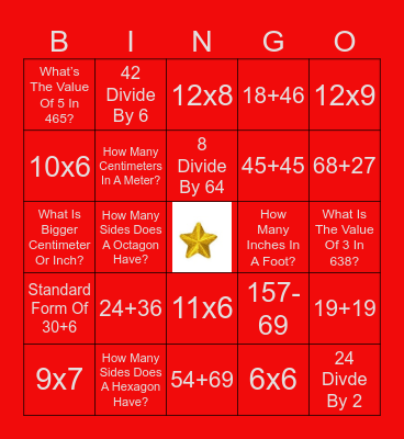 MATH BINGO Card