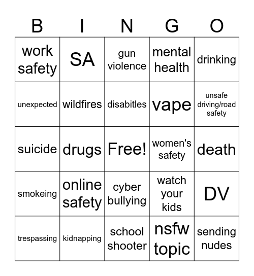 PSA Bingo Card