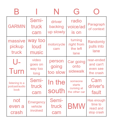 Idiots in Cars Bingo Card