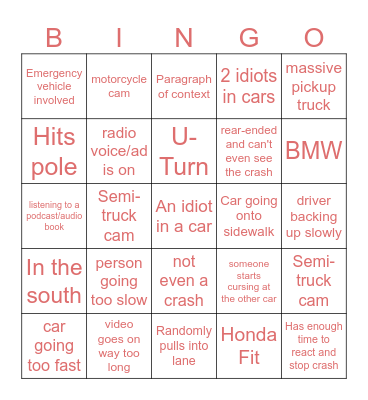 Idiots in Cars Bingo Card