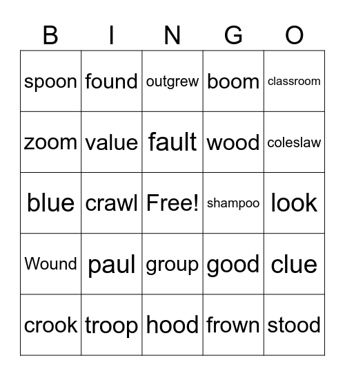 Variant Vowel Teams Bingo Card