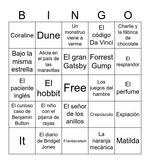 Del libro al cine Bingo Card