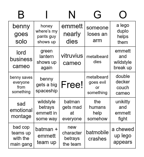 lego movie 2 predictions Bingo Card