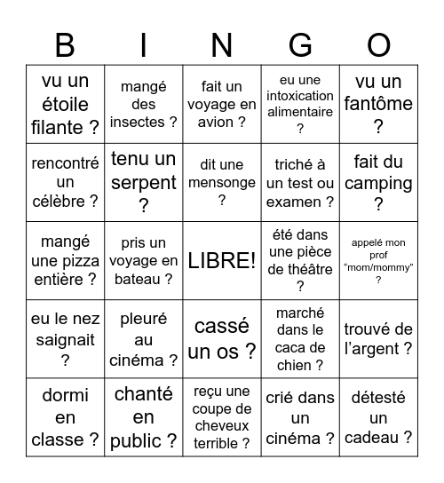 AS-TU DÉJÀ ... ? Bingo Card