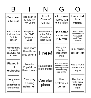 Pops Ensemble Bingo! Bingo Card