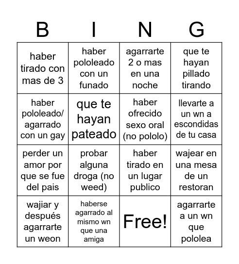 quien es mas perra Bingo Card