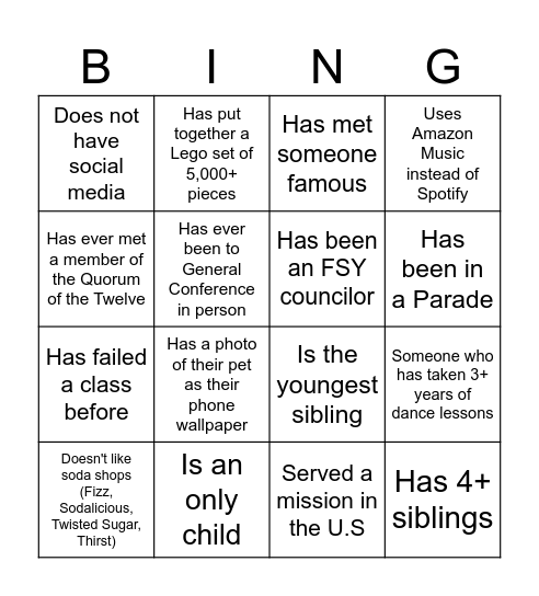 Getting to know you 3 Bingo Card