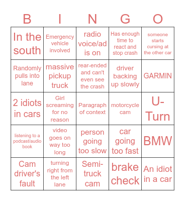 Idiots in Cars Bingo Card