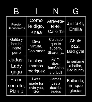 bingo musical Bingo Card