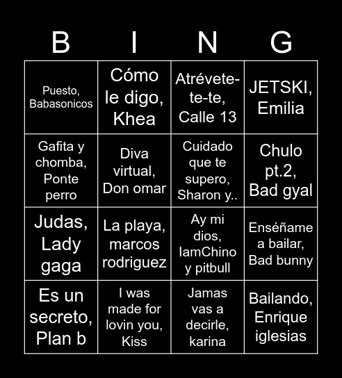 bingo musical Bingo Card