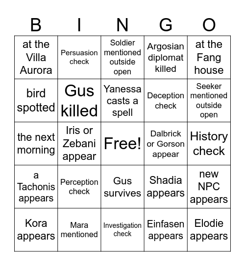 What's a Gala Without a Little (Political) Scandal? [Critical Role 4.25] Bingo Card