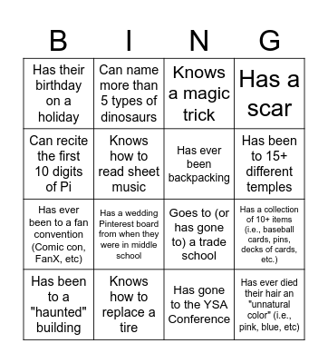 Getting to know you 4 Bingo Card
