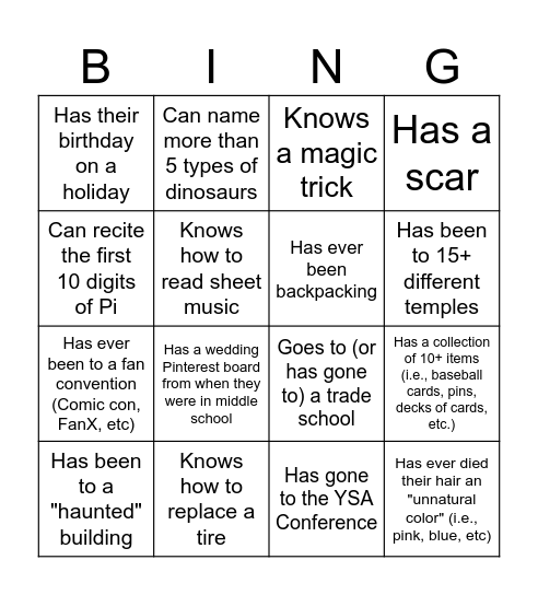Getting to know you 4 Bingo Card