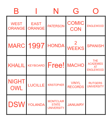 KORY BINGO Card
