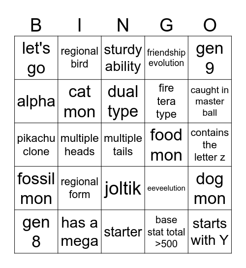 Shiny Bingo Card